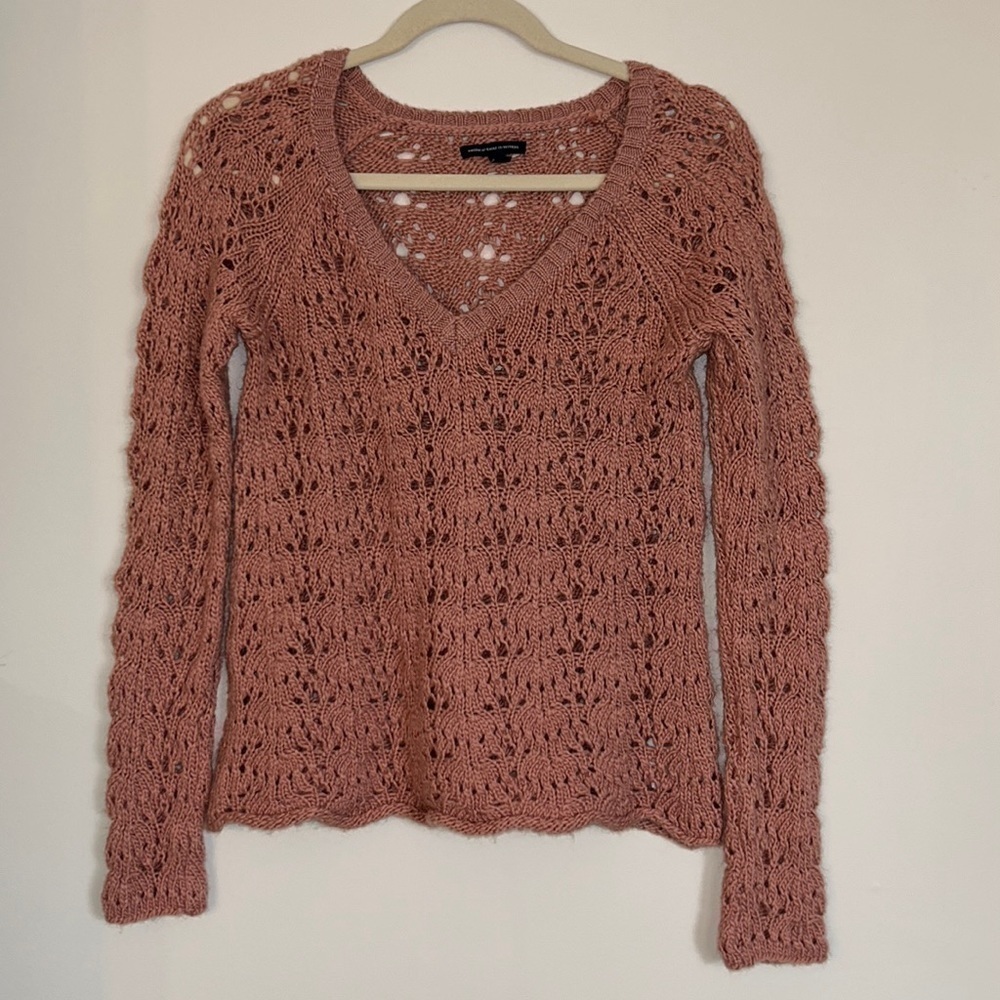 American Eagle Outfitters Pink Crochet Sweater Size S/P